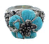 Turquoise Flower Dragonfly Sterling Silver Ring Size 7-1/2 RX82634
